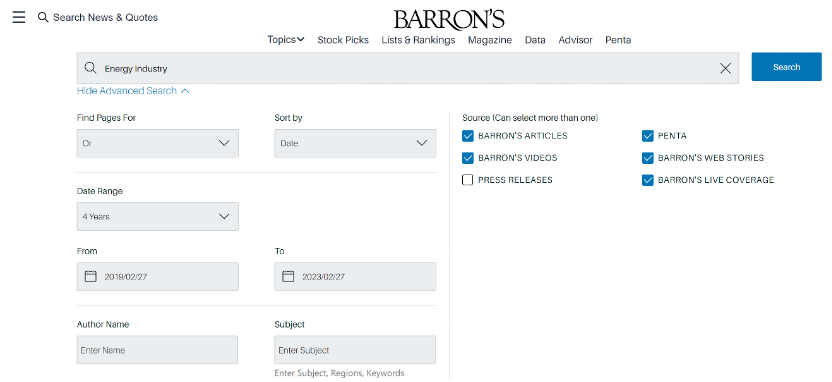 Picture showing Barron's website